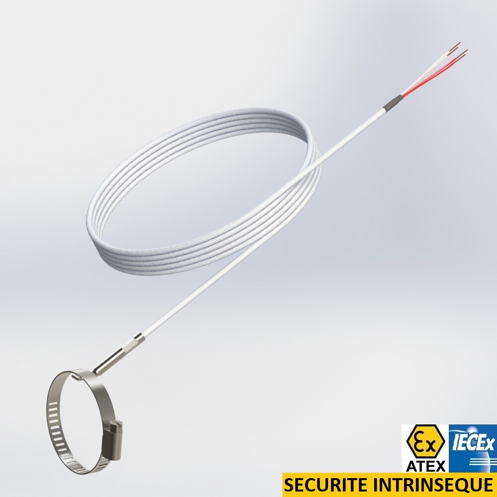 capteur à résistance protecteur rigide à câble avec collier réglable de fixation pour tuyauterie